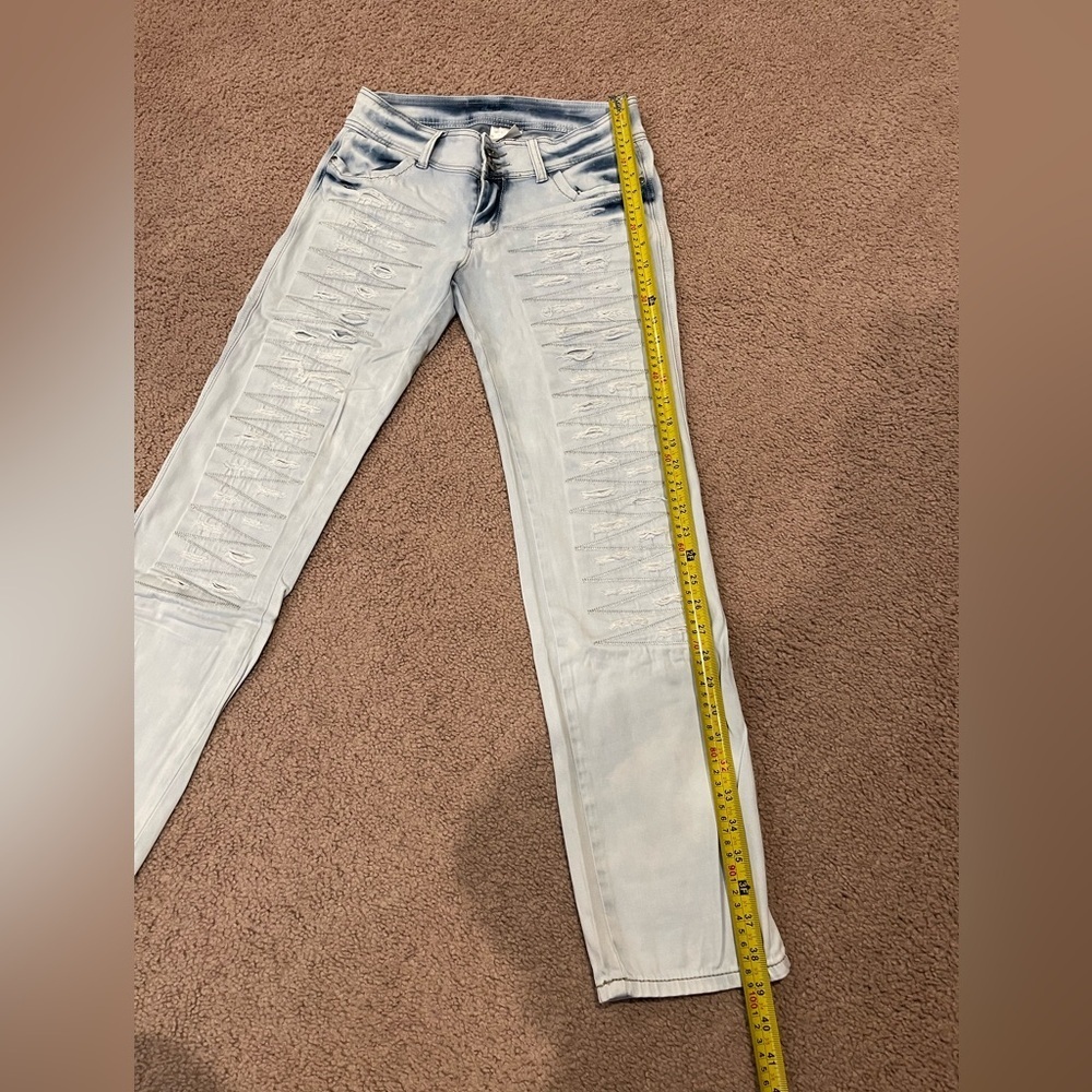 RUSTY LOPEZ Y2K Faded Low Waist Straight Leg Denim Distressed Jeans - Picture 5 of 8